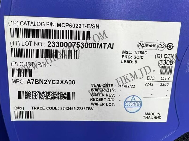 放大器 IC MCP6022T-E/SN 軌至軌輸入/輸出，10 MHz 運算放大器